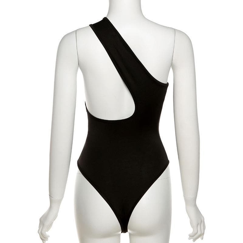 Solid One shoulder Hollow Out Bodysuit