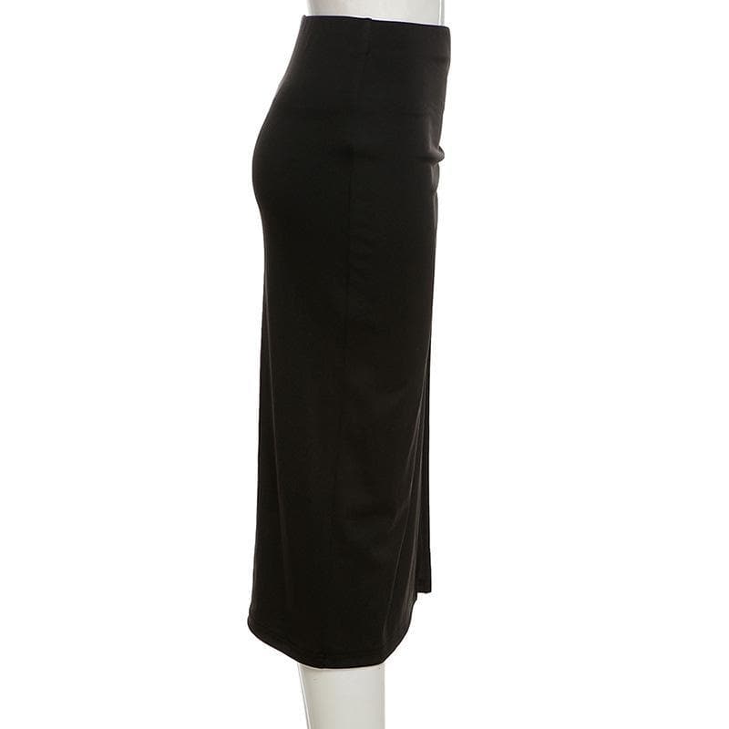 Solid high slit ruched pins midi skirt