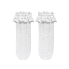 Lace hem heart pattern knee high socks