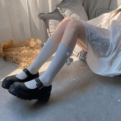 Ruffle hairball cherry applique long socks