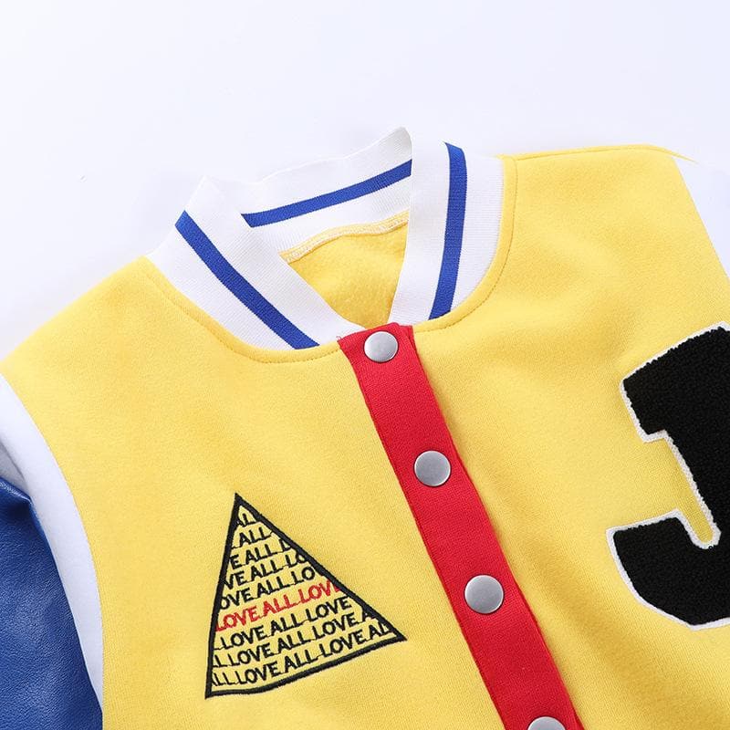 Patchwork contrast long sleeve button embroidery coat top