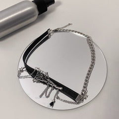 Spider web layered PU leather chain choker necklace