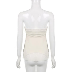 Chiffon ruched solid self tie zip-up backless tube top