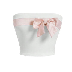 Bowknot backless patchwork contrast tube top