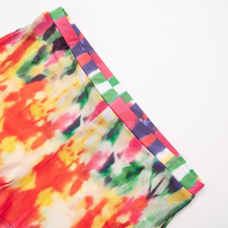Short sleeve crewneck tie dye contrast mesh pant set