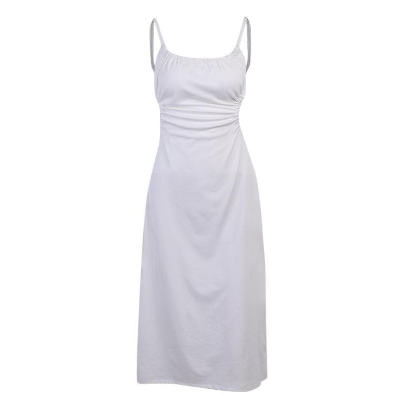 Open tie back solid midi dress