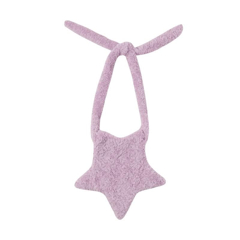 Star solid fluffy knotted zip-up bag