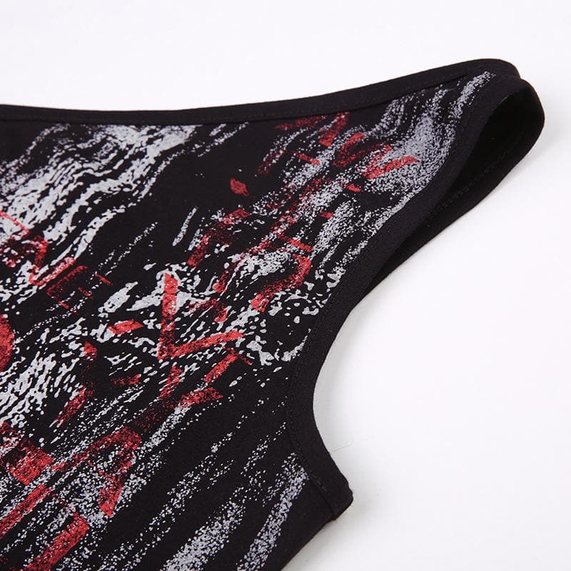 One shoulder sleeveless contrast print irregular top