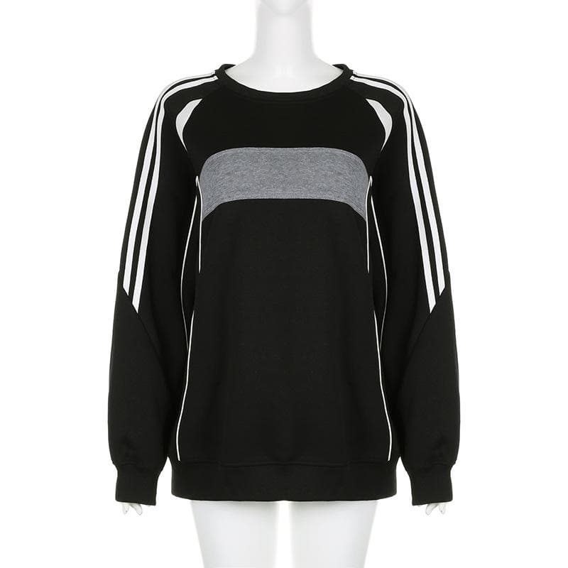 Patchwork long sleeve contrast round neck top