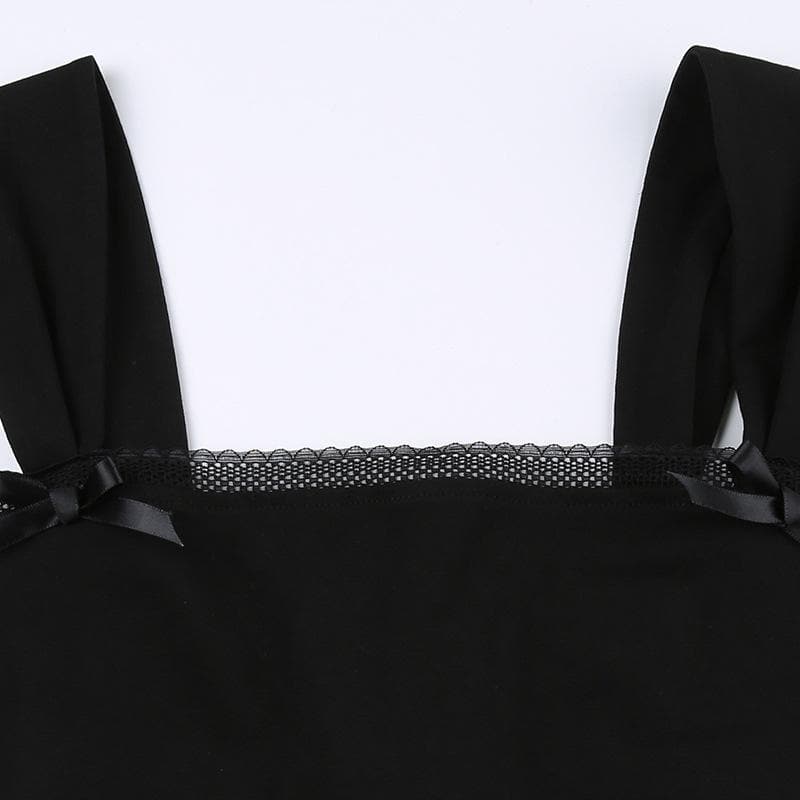 Square neck solid lace hem lace up crop top