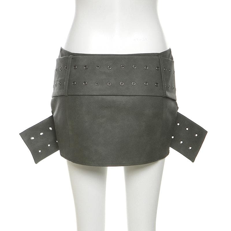 Zip-up cross front buckle low rise mini skirt