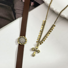 2 piece PU leather cross decor chocker necklace