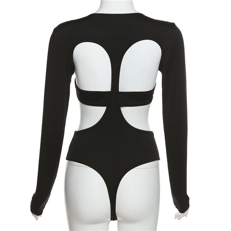 Crewneck long sleeve hollow out solid bodysuit