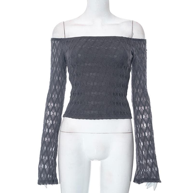 Textured solid off shoulder long sleeve top