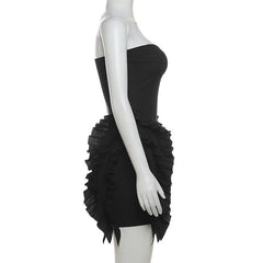 Ruffle solid sweetheart neck backless tube mini dress