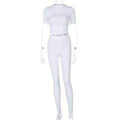 Short sleeve crewneck solid pant set