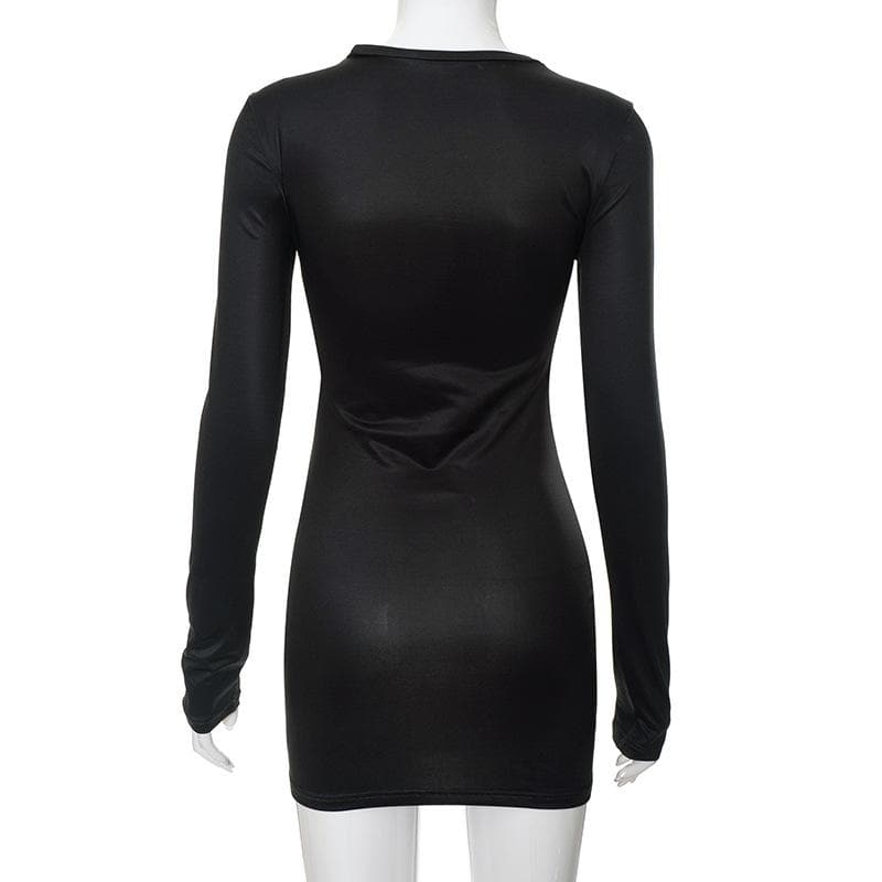 Abstract contrast long sleeve crewneck mini dress