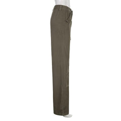 Irregular zip-up button low rise straight leg baggy cargo pocket jeans