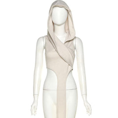 Sleeveless solid irregular ribbon hoodie ruched crop top