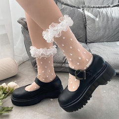 Ruffle polka dot lace long socks