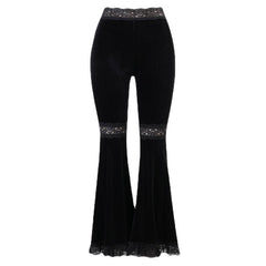 Lace hem velvet solid flared pant