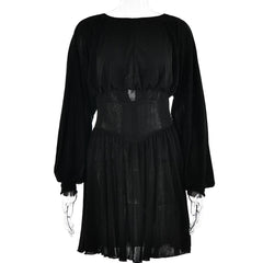Button ruched corset solid long sleeve mini dress