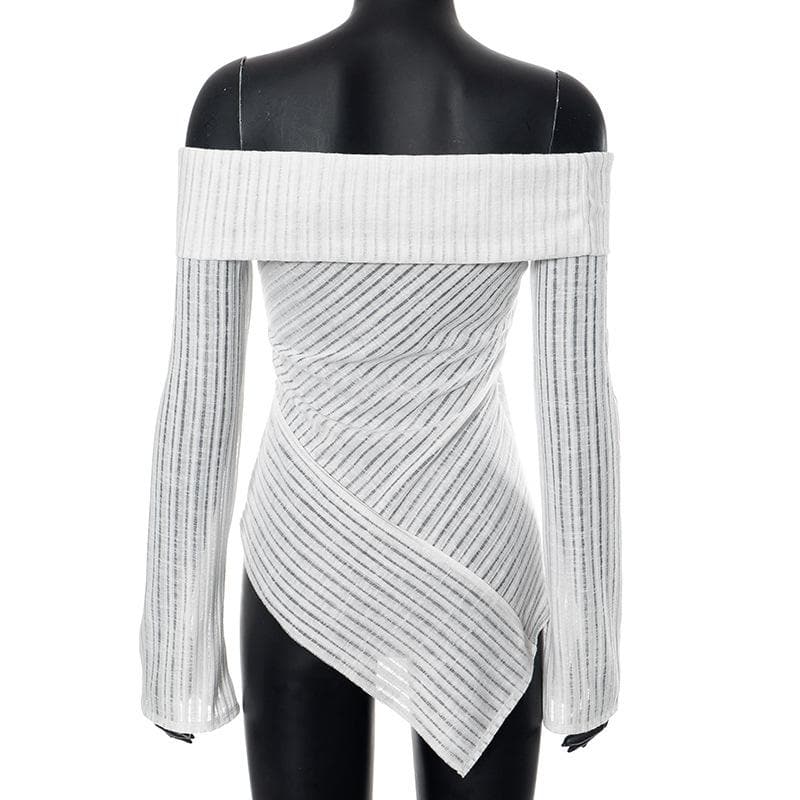 Off shoulder long sleeve textured irregular solid top