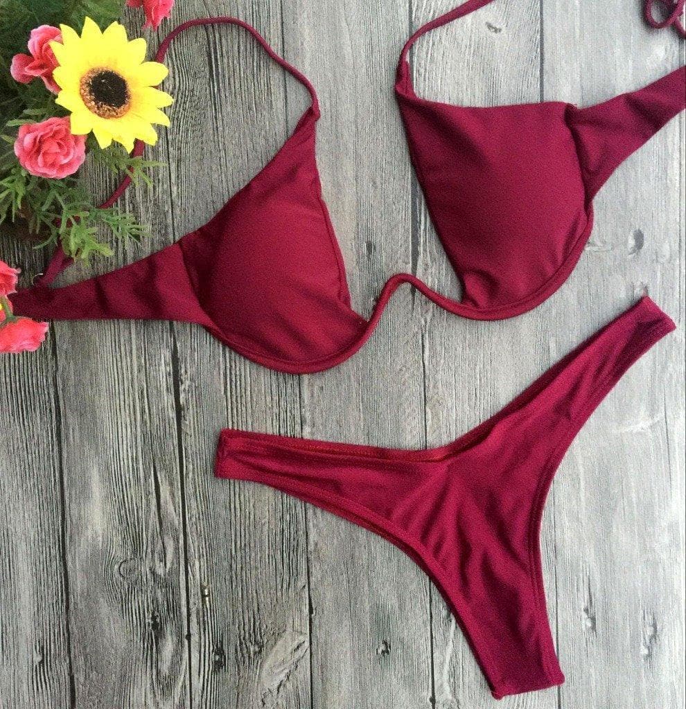 Push up solid bikini