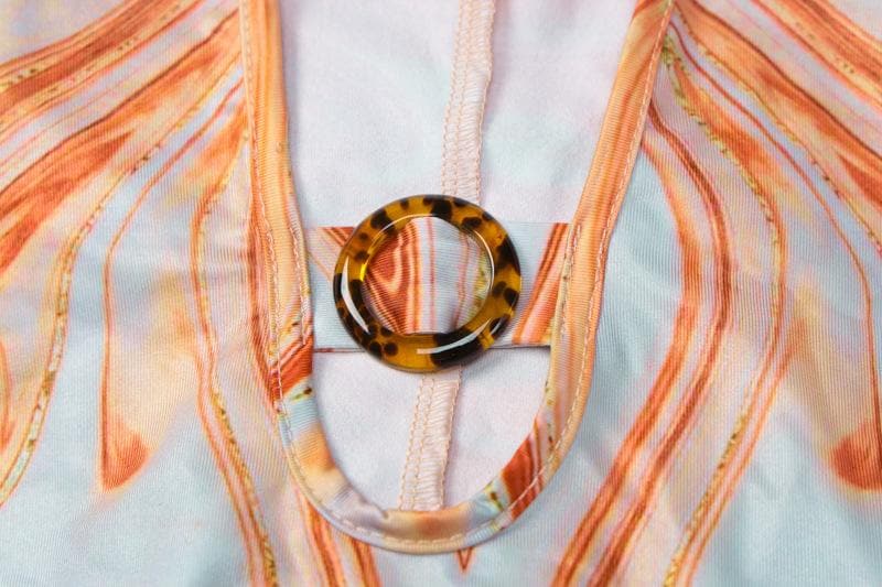 Contrast print o ring v neck long sleeve maxi dress