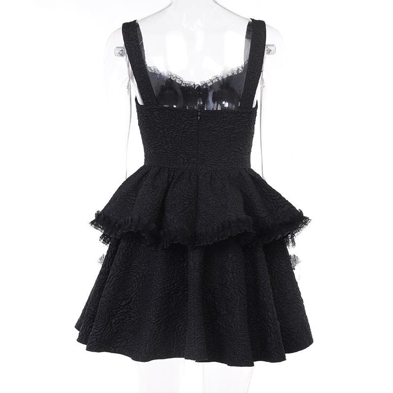 Backless lace up zip-up textured solid lace hem mini dress
