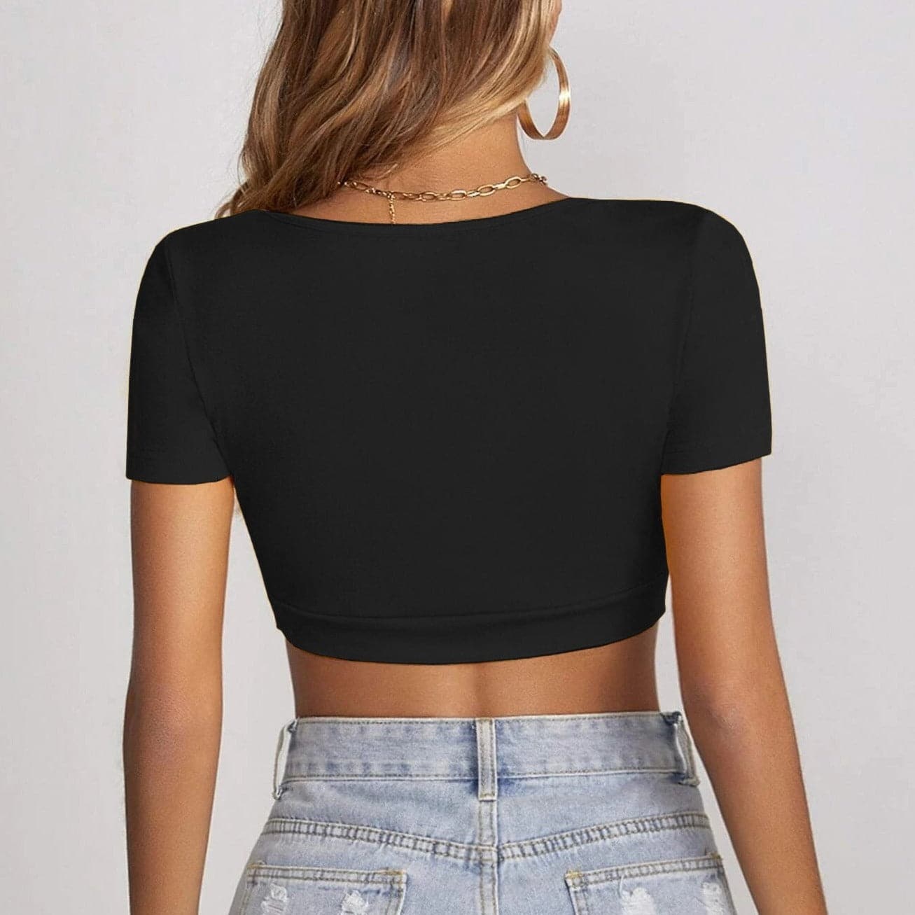Square neck low cut short sleeve solid crop top