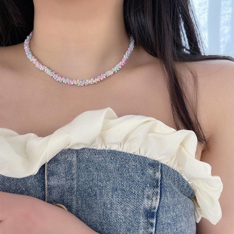 Multicolor beads decor choker necklace