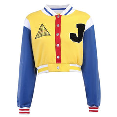 Patchwork contrast long sleeve button embroidery coat top