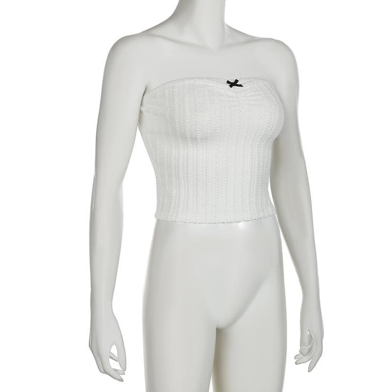 Textured bowknot ruched bowknot tube crop top