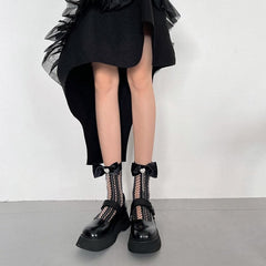 Sheer lace solid bowknot beaded long socks