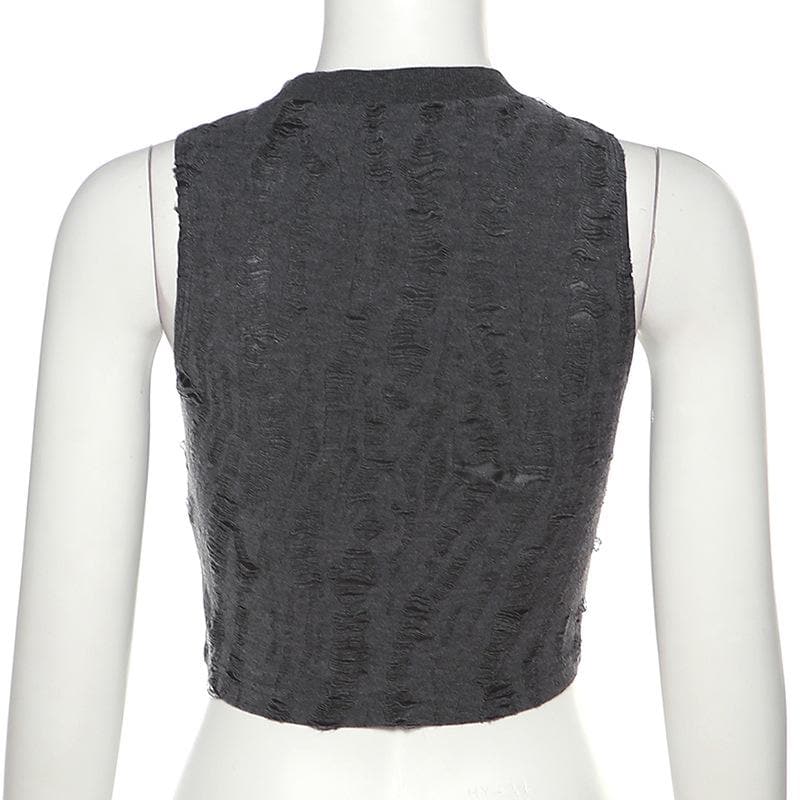 Sleeveless textured star applique hollow out solid crop cut out top