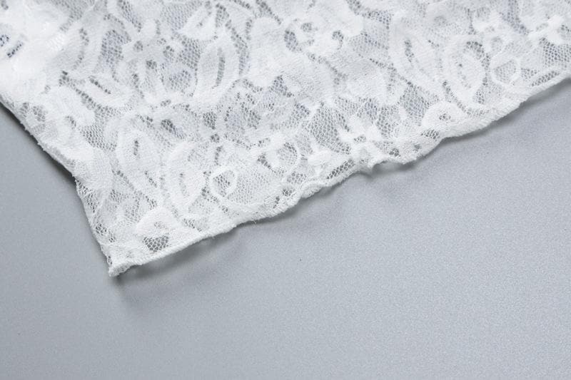 Off shoulder long sleeve lace see through solid crop top