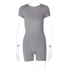 Short sleeve crewneck solid backless hollow out romper