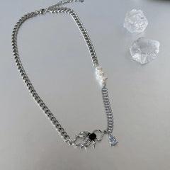 Stone pendant spider decor chain necklace