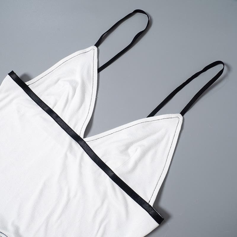 Stitch contrast v neck backless cami top