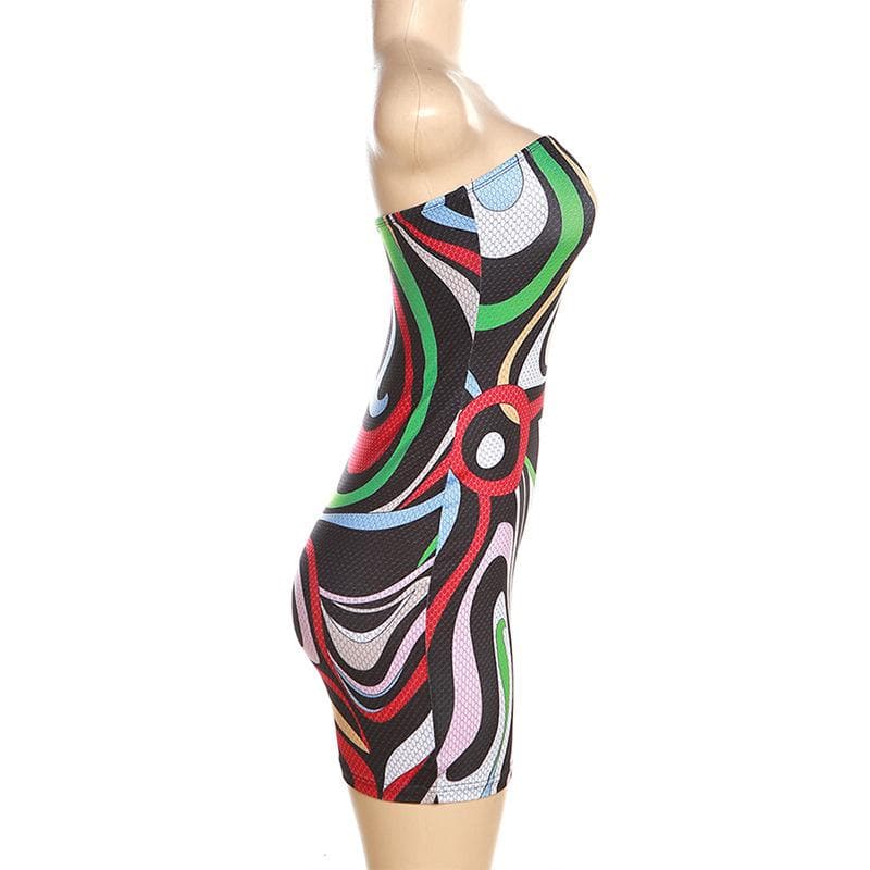 Contrast print backless sleeveless tube mini dress