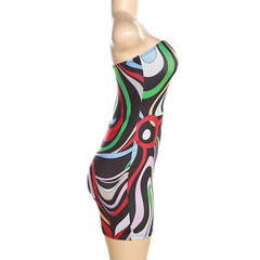Contrast print backless sleeveless tube mini dress