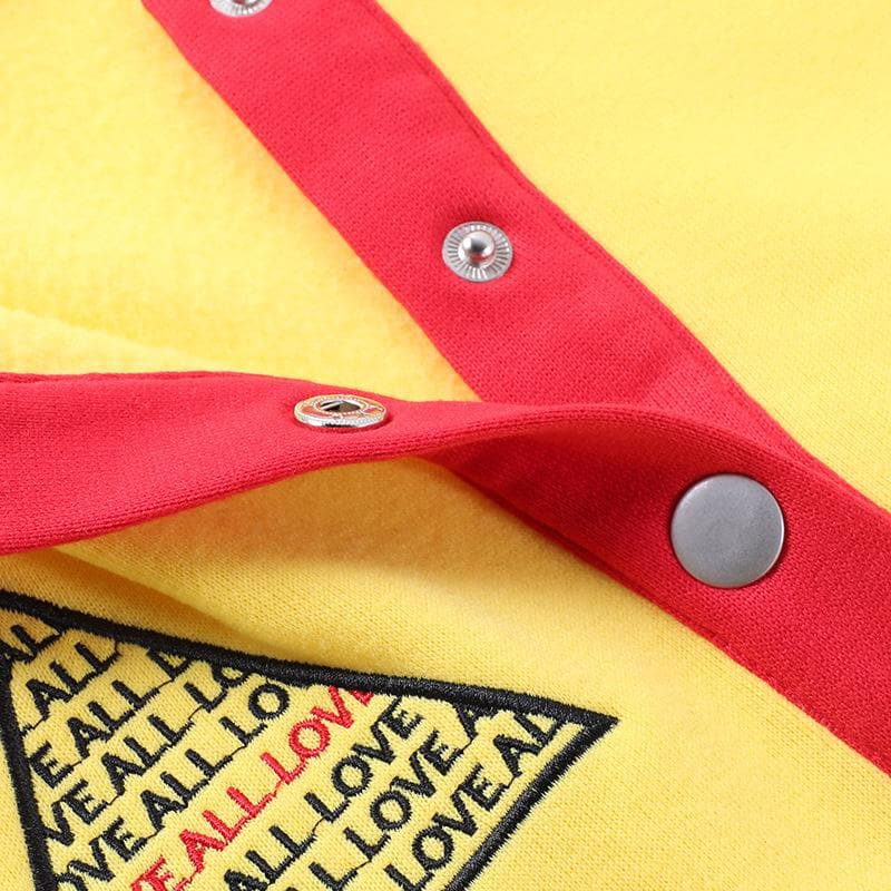 Patchwork contrast long sleeve button embroidery coat top