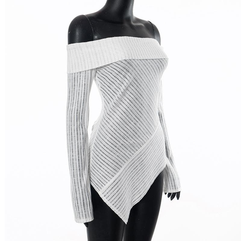 Off shoulder long sleeve textured irregular solid top