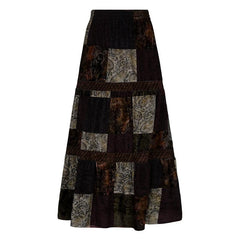 Patchwork contrast ruched medium rise maxi skirt