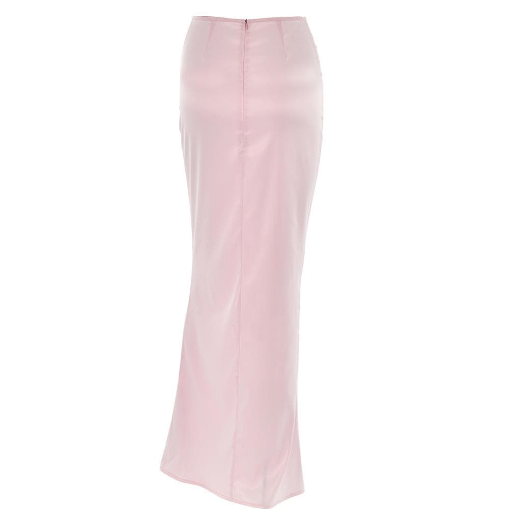 Satin zip-up solid low rise maxi skirt