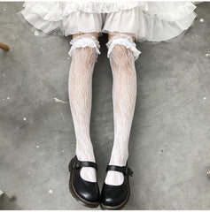 Sheer lace thigh high stockings socks