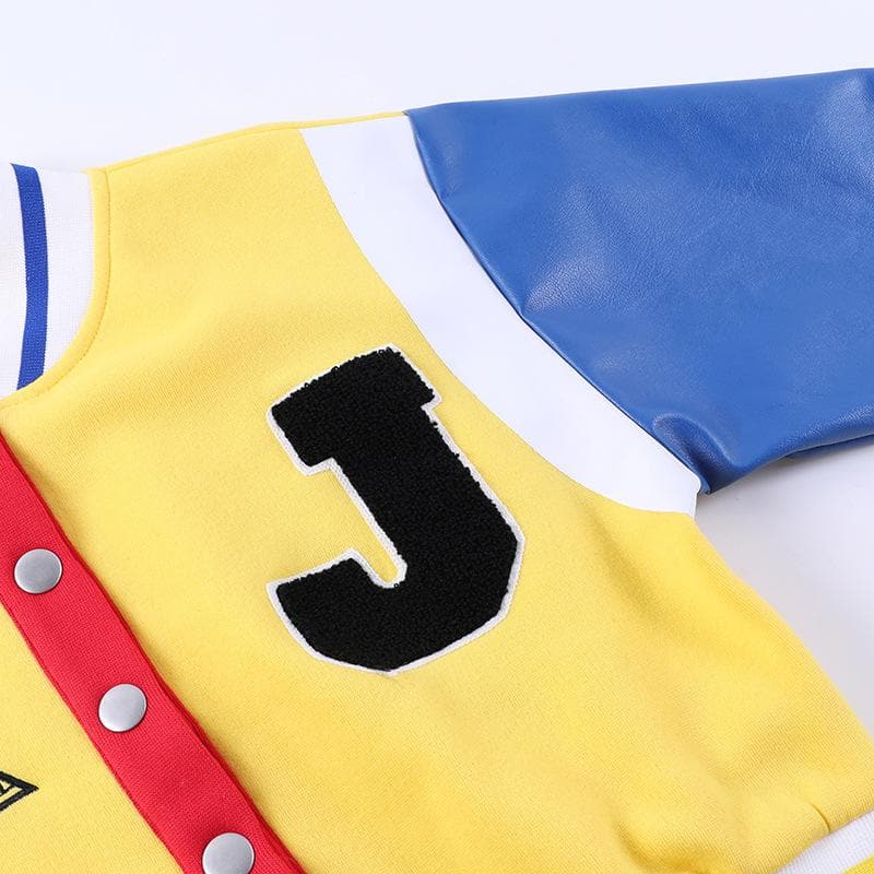 Patchwork contrast long sleeve button embroidery coat top