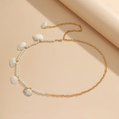 Seashell pendant faux pearl beaded waist chain