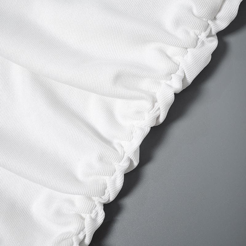 Ribbed long flared sleeve solid ruched off shoulder top